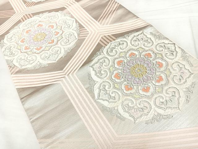 平和屋着物◎六通柄袋帯 唐織 亀甲花文 やまとオリジナル 金銀糸 引箔 正絹 逸品 BAAX4604qw
