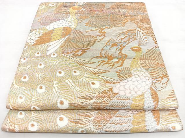 平和屋着物◎六通柄 本袋帯 唐織 孔雀松文 金糸 正絹 逸品 BAAX4605qw
