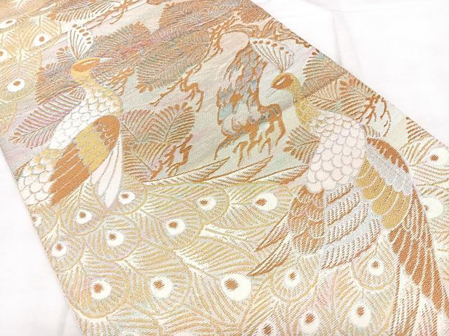 平和屋着物◎六通柄 本袋帯 唐織 孔雀松文 金糸 正絹 逸品 BAAX4605qw