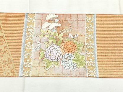 平和屋着物◎九寸名古屋帯　刺繍　檜垣花文　金銀糸　正絹　逸品　BAAX4607qw