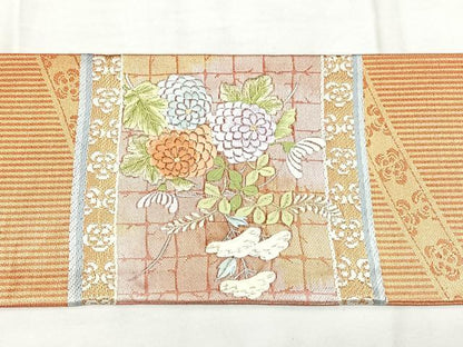 平和屋着物◎九寸名古屋帯　刺繍　檜垣花文　金銀糸　正絹　逸品　BAAX4607qw