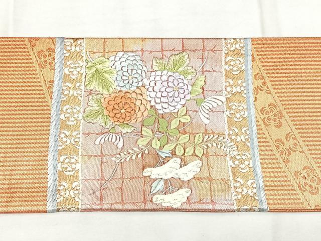 平和屋着物◎九寸名古屋帯　刺繍　檜垣花文　金銀糸　正絹　逸品　BAAX4607qw