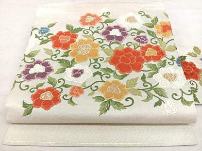 平和屋着物◎九寸名古屋帯 唐織 草花文 金銀糸 正絹 逸品 BAAX4608qw