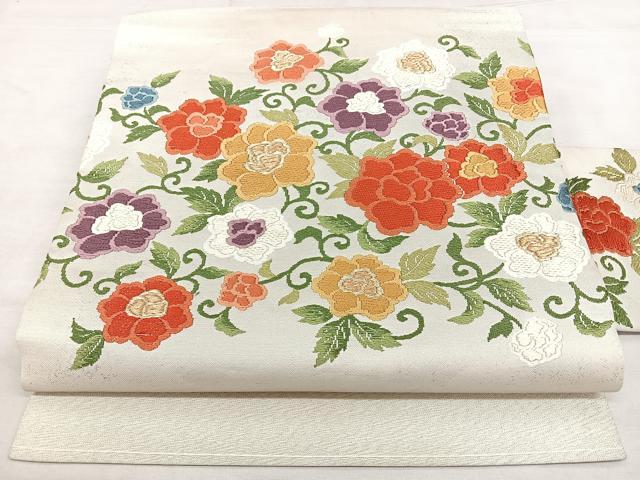 平和屋着物◎九寸名古屋帯 唐織 草花文 金銀糸 正絹 逸品 BAAX4608qw