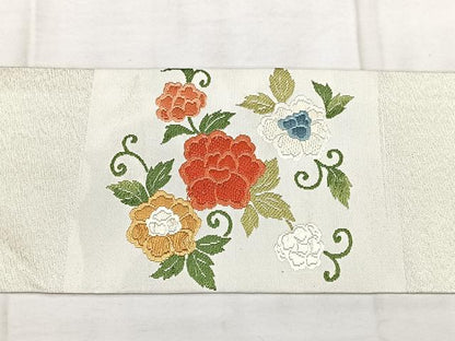 平和屋着物◎九寸名古屋帯 唐織 草花文 金銀糸 正絹 逸品 BAAX4608qw