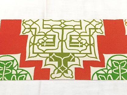 平和屋着物◎九寸名古屋帯　型染め　幾何学文　鬼しぼ縮緬　正絹　逸品　BAAX4612qw