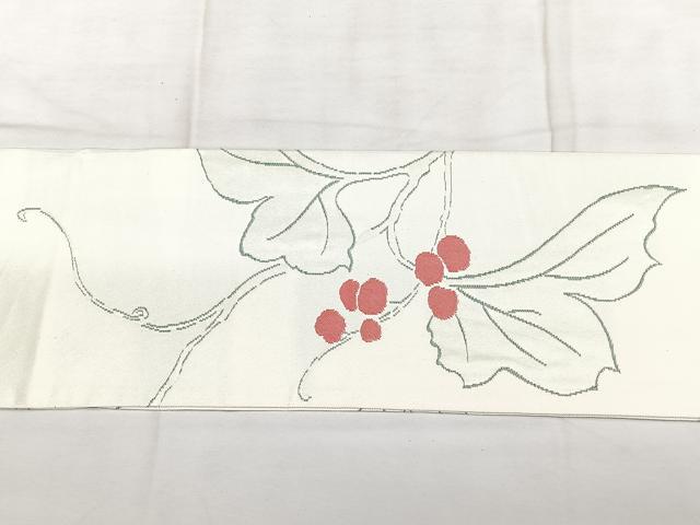 平和屋着物＊夏物　九寸名古屋帯　手描き　南天文　正絹　逸品　DAAX5696cm 平和屋着物◎九寸名古屋帯 南天文 正絹 逸品 BAAX4615qw