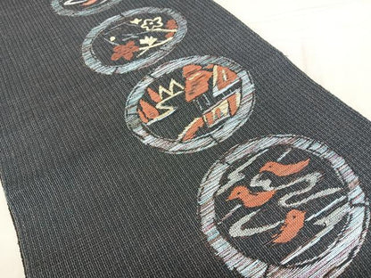 平和屋着物◎八寸名古屋帯　風景花鳥文　正絹　逸品　BAAX4631qw