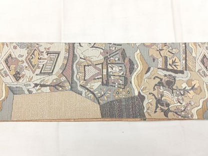 平和屋着物◎八寸名古屋帯　人物文　銀糸　正絹　逸品　BAAX4635qw