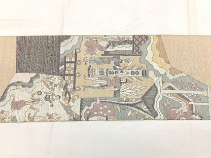 平和屋着物◎八寸名古屋帯　人物文　銀糸　正絹　逸品　BAAX4635qw