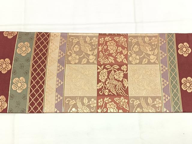 平和屋着物◎九寸名古屋帯 ?段花鳥文 金糸 正絹 逸品 BAAX4636qw