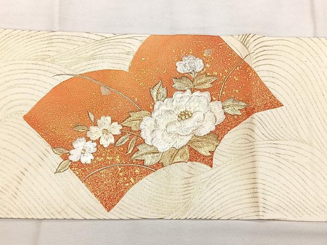 平和屋着物●九寸名古屋帯　刺繍　成物　金彩　引箔　正絹　逸品　CABE4531hy 平和屋着物◎九寸名古屋帯 刺繍 冊子草花文 金銀糸 金彩 引箔
