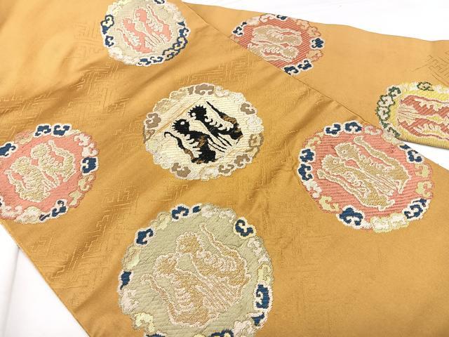 平和屋着物◎アンティーク　大正ロマン　九寸名古屋帯　動物丸文　金糸　正絹　逸品　BAAX4640qw