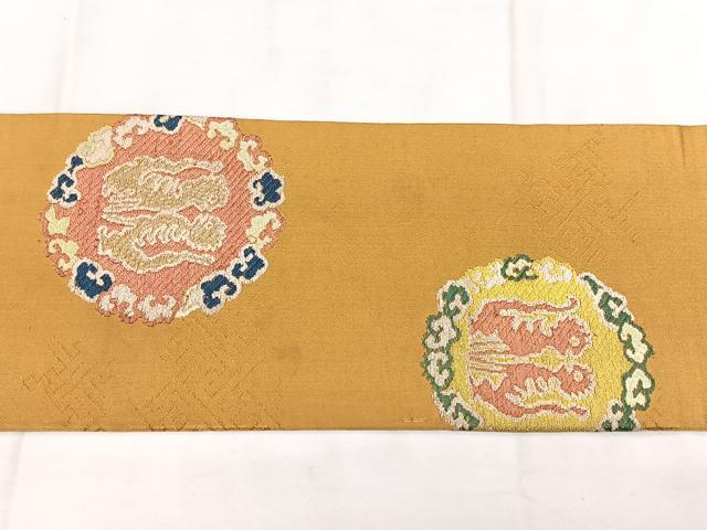 平和屋着物◎アンティーク　大正ロマン　九寸名古屋帯　動物丸文　金糸　正絹　逸品　BAAX4640qw
