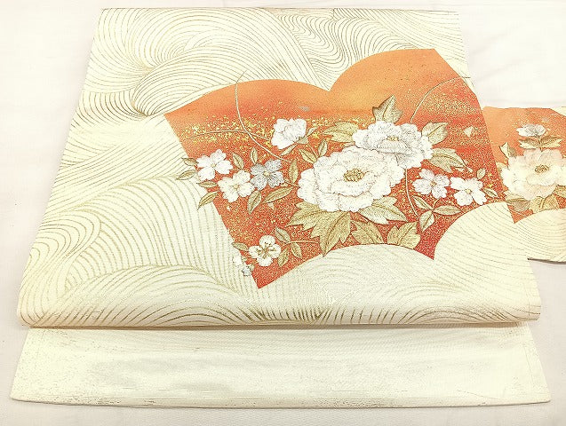 平和屋着物●九寸名古屋帯　刺繍　成物　金彩　引箔　正絹　逸品　CABE4531hy 平和屋着物○九寸名古屋帯 枝松葉文 金彩 正絹 逸品 CABD0600hyの通販