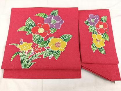 平和屋着物◎つけ帯 型染め 草花文 鬼しぼ縮緬 正絹 逸品 BAAX4647qw