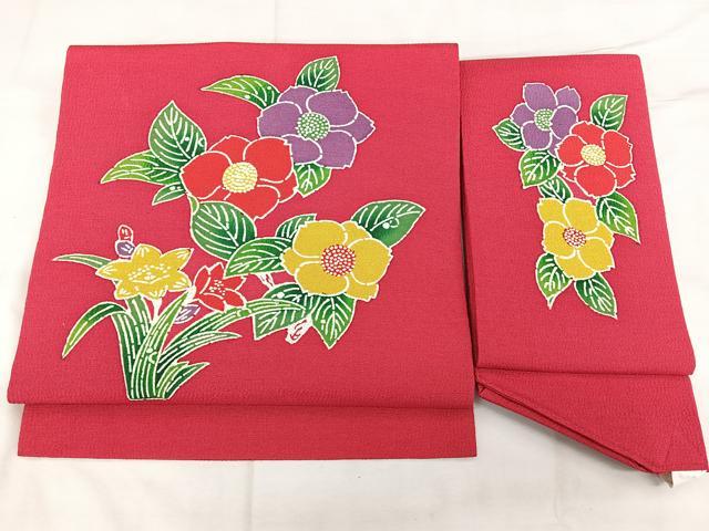 平和屋着物◎つけ帯 型染め 草花文 鬼しぼ縮緬 正絹 逸品 BAAX4647qw