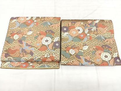 平和屋着物◎佐賀錦 つけ帯 唐織 花鳥文 金糸 正絹 逸品 BAAX4648qw