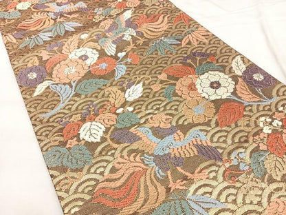 平和屋着物◎佐賀錦 つけ帯 唐織 花鳥文 金糸 正絹 逸品 BAAX4648qw