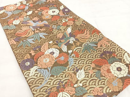 平和屋着物◎佐賀錦 つけ帯 唐織 花鳥文 金糸 正絹 逸品 BAAX4648qw