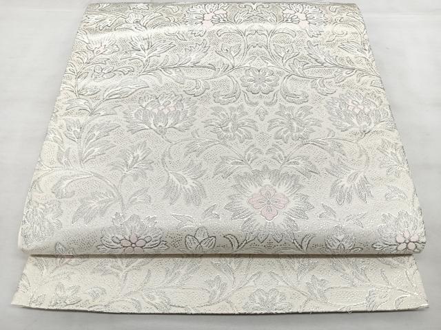 平和屋着物◎六通柄袋帯 唐織 更紗花唐草文 銀糸 正絹 逸品 BAAX4653qw