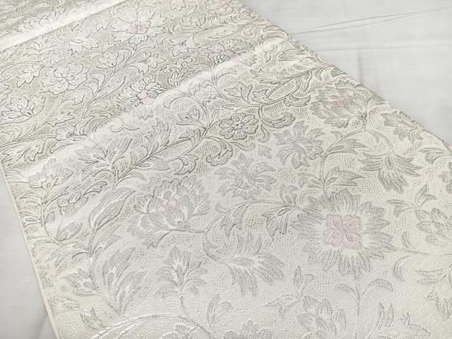 平和屋着物◎六通柄袋帯 唐織 更紗花唐草文 銀糸 正絹 逸品 BAAX4653qw