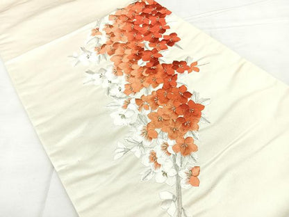 平和屋着物◎太鼓柄袋帯 総刺繍 草花文 銀糸 正絹 逸品 BAAX4660qw