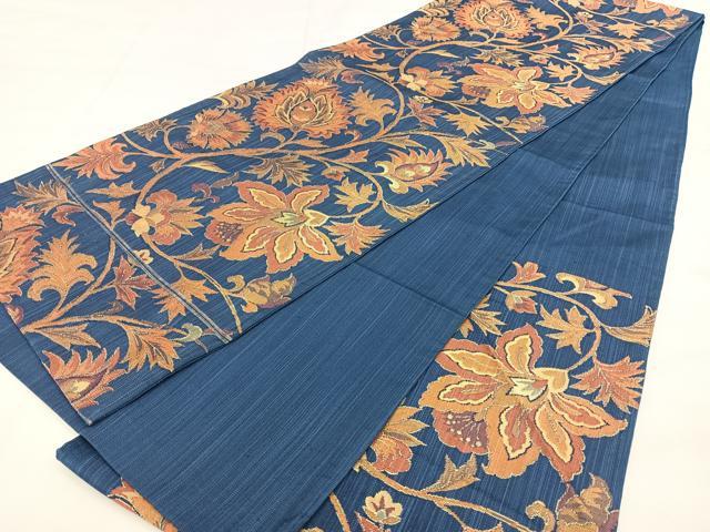 平和屋着物◎六通柄　京袋帯　紬地　更紗花唐草文　正絹　逸品　BAAX4661qw