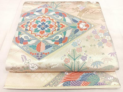 平和屋着物◎六通柄袋帯 唐織 小袖菱華文 金糸 引箔 正絹 逸品 BAAX4666qw
