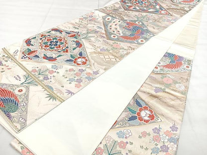 平和屋着物◎六通柄袋帯 唐織 小袖菱華文 金糸 引箔 正絹 逸品 BAAX4666qw
