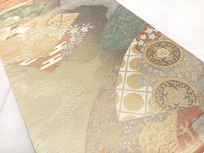平和屋着物◎六通柄袋帯 唐織 地紙重ね吉祥文 金銀糸 正絹 逸品 BAAX4669qw