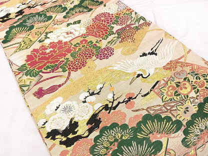 平和屋着物◎アンティーク 大正ロマン 丸帯 鼓花鳥文 金糸 正絹 逸品 BAAX4686qw