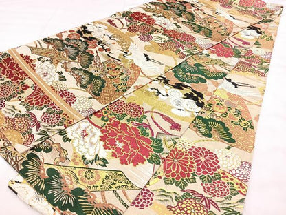 平和屋着物◎アンティーク 大正ロマン 丸帯 鼓花鳥文 金糸 正絹 逸品 BAAX4686qw