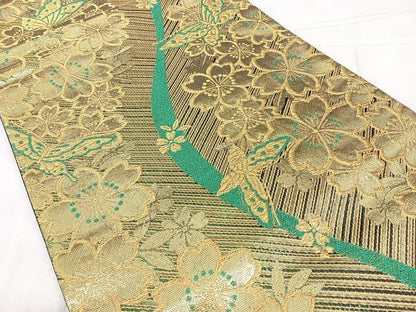 平和屋着物◎六通柄袋帯 唐織 花蝶文 金糸 正絹 逸品 BAAX4683qw