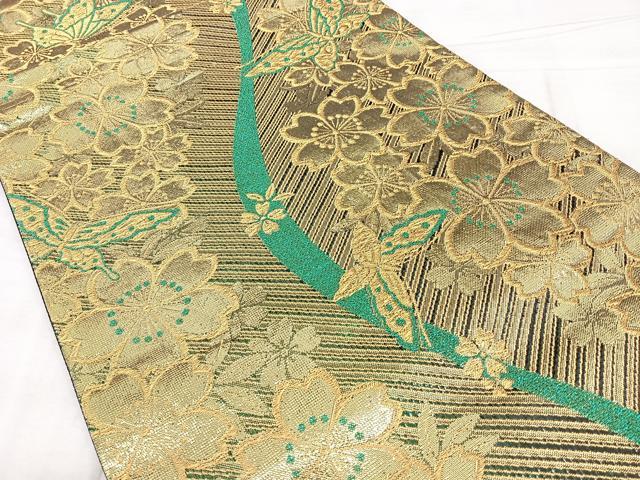 平和屋着物◎六通柄袋帯 唐織 花蝶文 金糸 正絹 逸品 BAAX4683qw