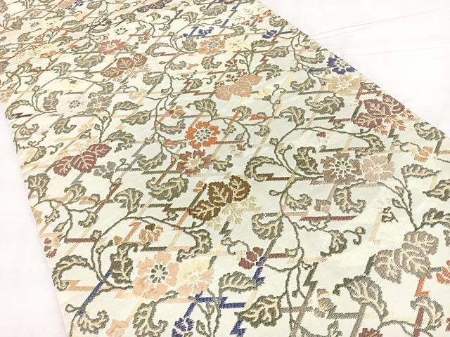 平和屋着物◎アンティーク 大正ロマン 丸帯 松皮菱草花文 金糸 正絹 逸品 BAAX4687qw