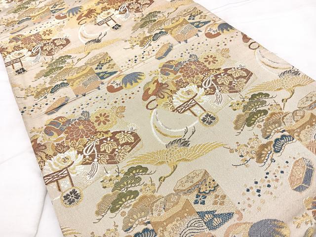 平和屋着物◎アンティーク 大正ロマン 丸帯 貝桶花鳥文 金糸 正絹 逸品 BAAX4690qw