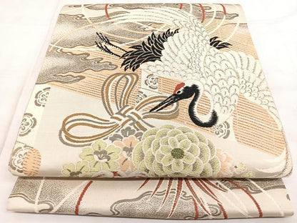平和屋着物◎アンティーク 大正ロマン 丸帯 引き抜き帯 絵巻花鳥文 正絹 逸品 BAAX4692qw