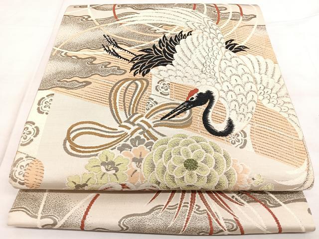 平和屋着物◎アンティーク 大正ロマン 丸帯 引き抜き帯 絵巻花鳥文 正絹 逸品 BAAX4692qw