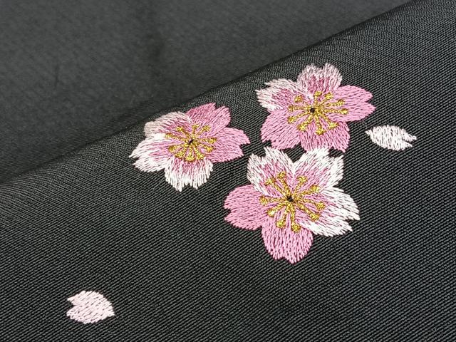 平和屋着物◎両面 半幅帯 総刺繍 舞桜 黒地 金糸 BAAX4697qw