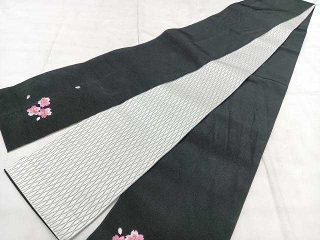 平和屋着物◎両面 半幅帯 総刺繍 舞桜 黒地 金糸 BAAX4697qw