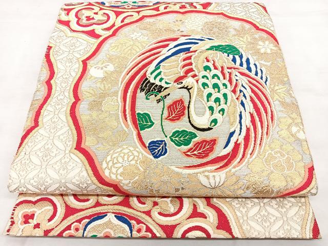 平和屋着物◎六通柄　本袋帯　唐織　花鳥文　金糸　正絹　逸品　BAAX4703qw