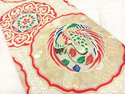 平和屋着物◎六通柄　本袋帯　唐織　花鳥文　金糸　正絹　逸品　BAAX4703qw