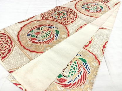 平和屋着物◎六通柄　本袋帯　唐織　花鳥文　金糸　正絹　逸品　BAAX4703qw