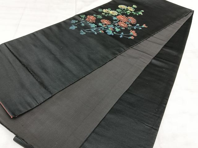 平和屋着物◎アンティーク　大正ロマン　両面　太鼓柄　京袋帯　草花文　黒地　正絹　逸品　BAAX4704qw