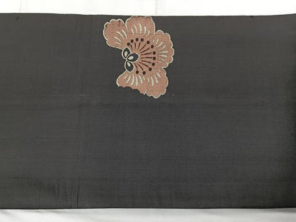 平和屋着物◎アンティーク　大正ロマン　両面　太鼓柄　京袋帯　草花文　黒地　正絹　逸品　BAAX4704qw