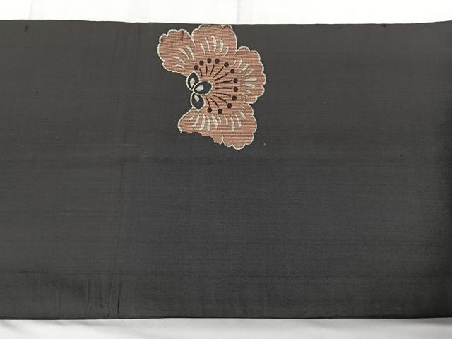 平和屋着物◎アンティーク　大正ロマン　両面　太鼓柄　京袋帯　草花文　黒地　正絹　逸品　BAAX4704qw