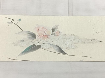 平和屋着物◎九寸名古屋帯　螺鈿箔　枝花文　銀彩　正絹　逸品　BAAX4711qw