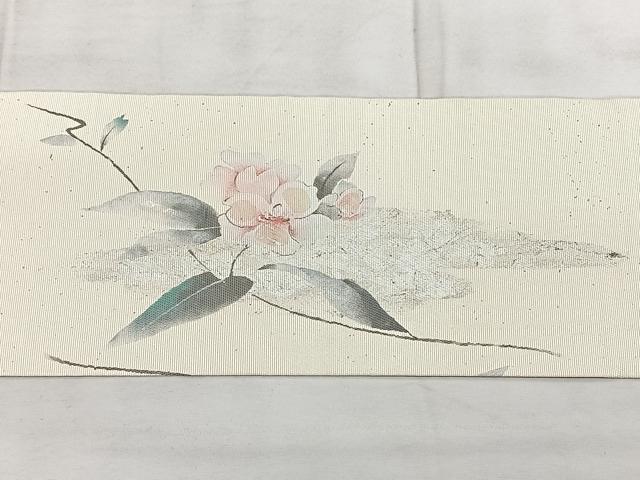 平和屋着物◎九寸名古屋帯　螺鈿箔　枝花文　銀彩　正絹　逸品　BAAX4711qw