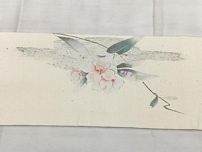 平和屋着物◎九寸名古屋帯　螺鈿箔　枝花文　銀彩　正絹　逸品　BAAX4711qw